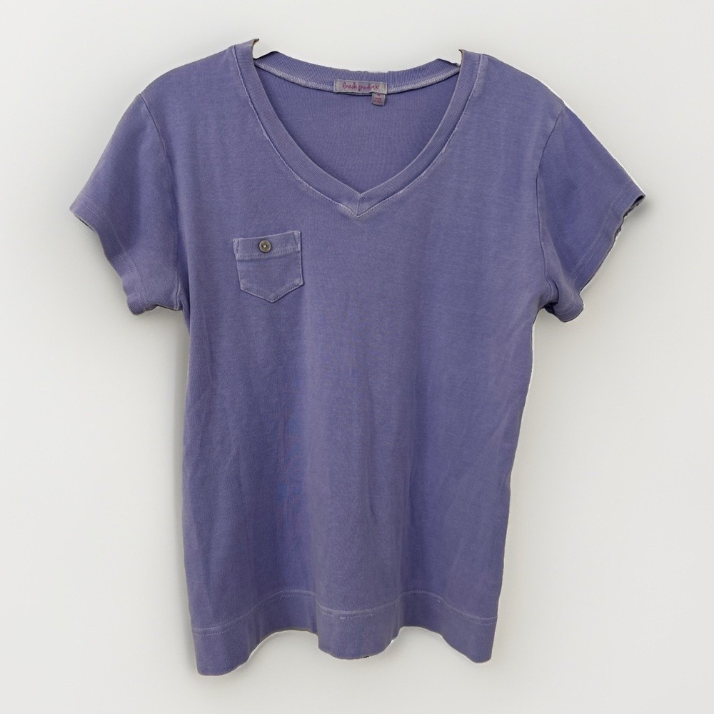 VTG Fresh Produce Women's T-Shirt V-Neck Sz M Periwinkle Casual Colorful Preppy